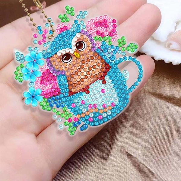 5D Diamond Painting Keychain Blue Owls 6 Pieces Online now - Image 2