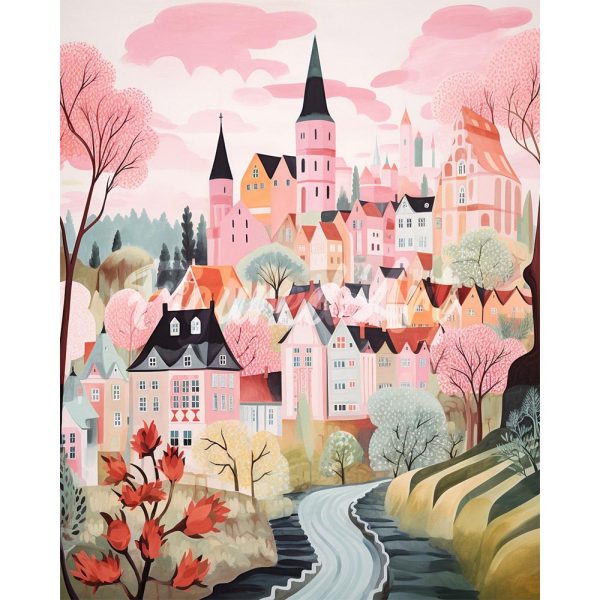 Diamond Painting - Pink Enchanted Village For Cheap - Image 2