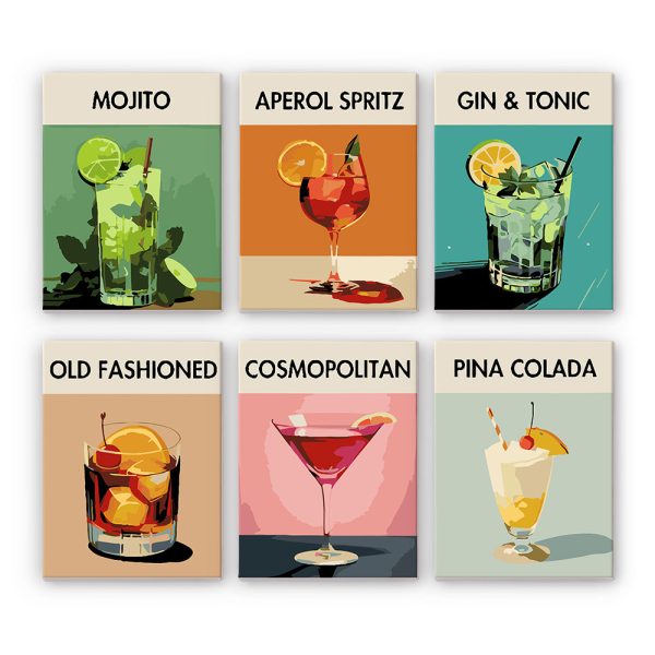 Mini Paint by numbers 6 pieces - Modern Bar Mixology Art Series 1 For Discount