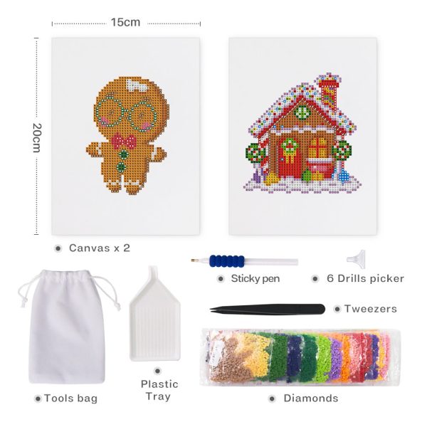Mini Diamond Painting 6 x8  (2 pieces) - Gingerbread Man and Christmas House Cheap - Image 2